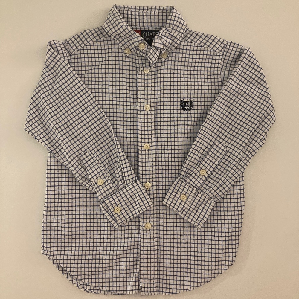 Chaps - toddler boy button down - 4t - navy and white - 100% cotton